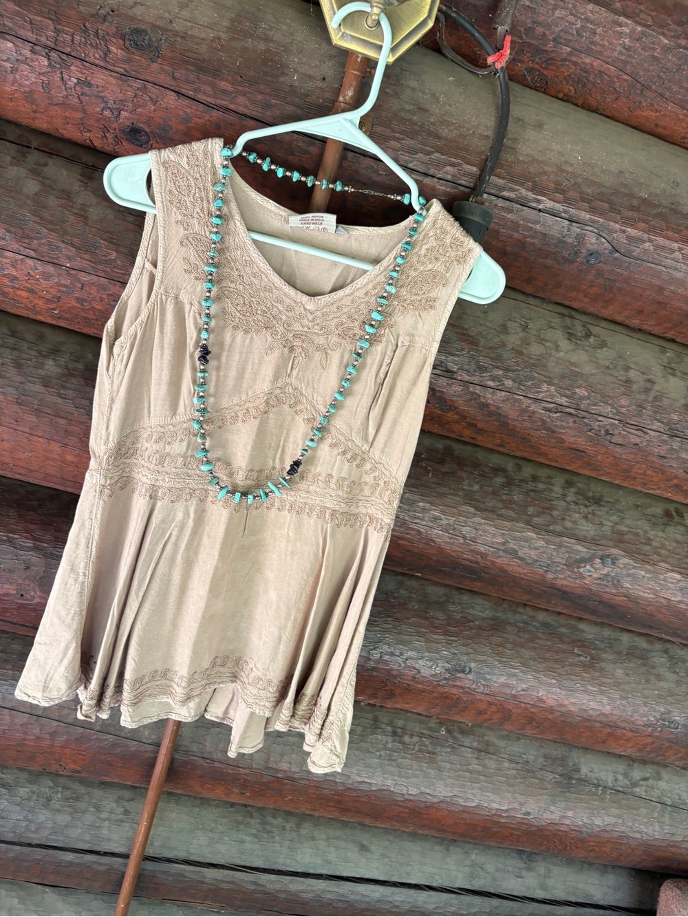 Braja M Hippie Boho embroidered Tan Womens Sleeveless Top tunic Gypsy style - Picture 6 of 11